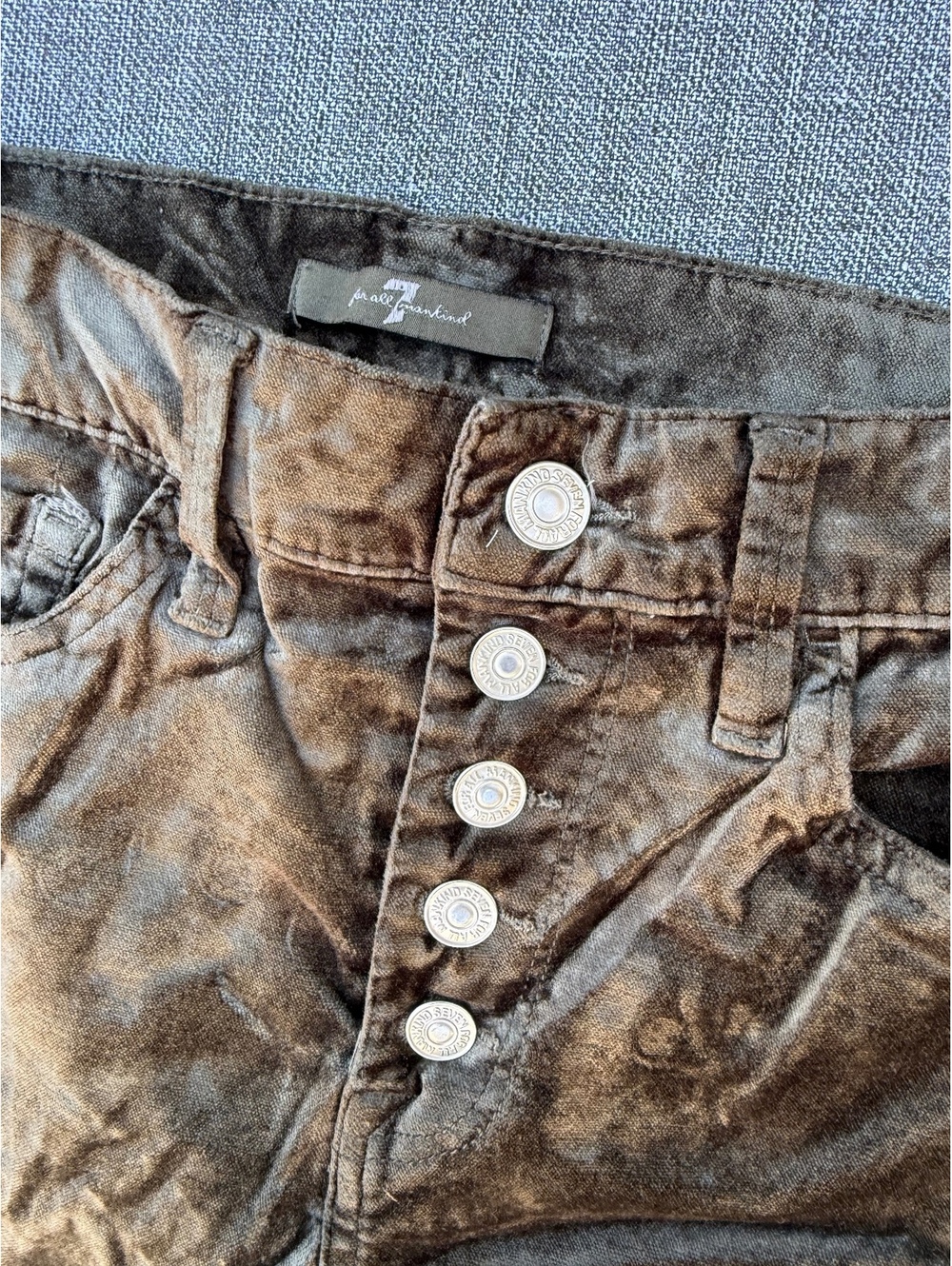 7 For All Mankind Olive Green Velvet Skinny Jeans Size 26